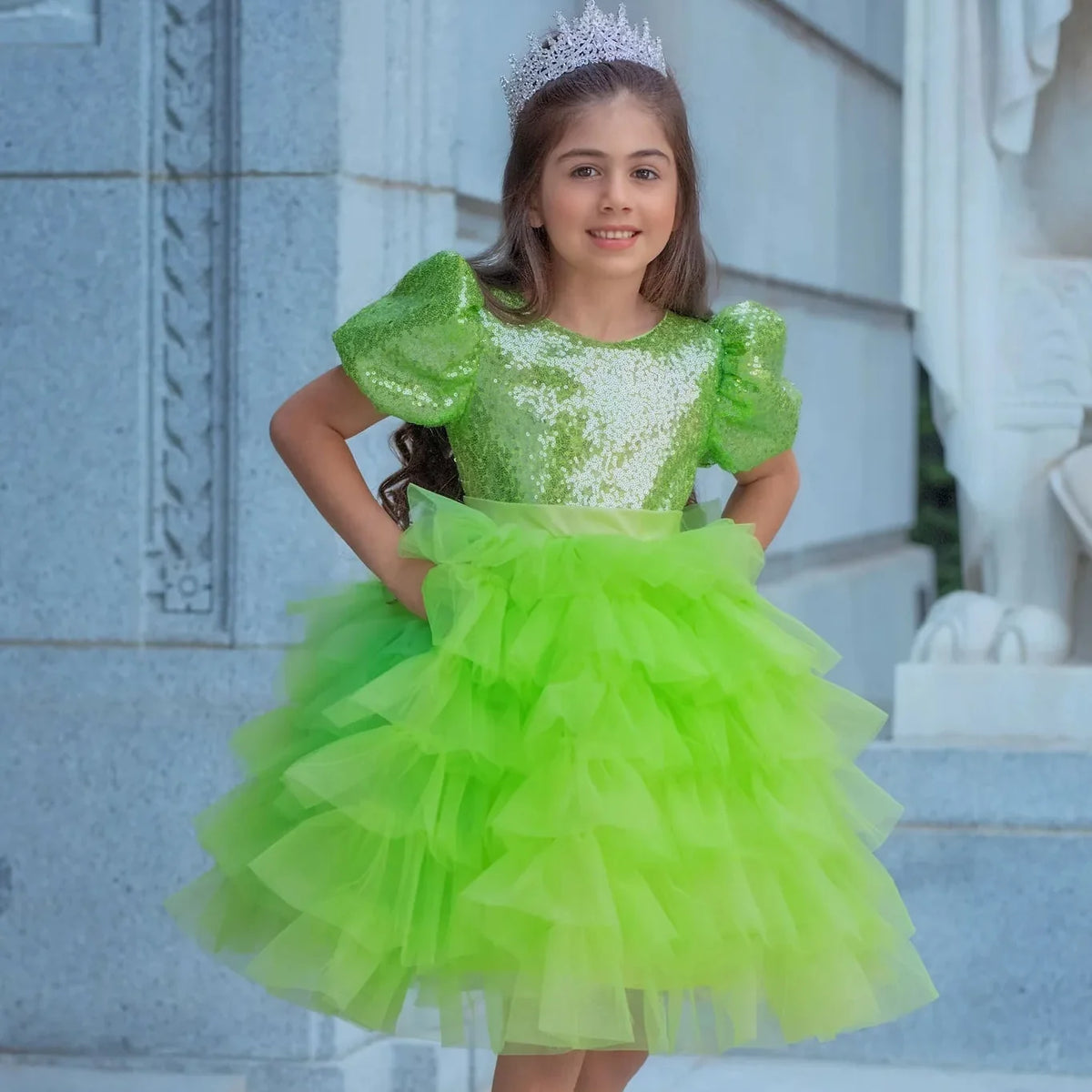 Enchanted Lime Sequin Tulle Birthday Dress for Girls