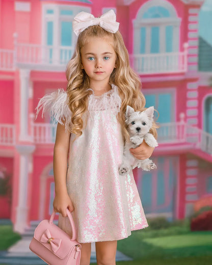 Iridescent Stardust Pink Sequin Birthday Dress for Girls