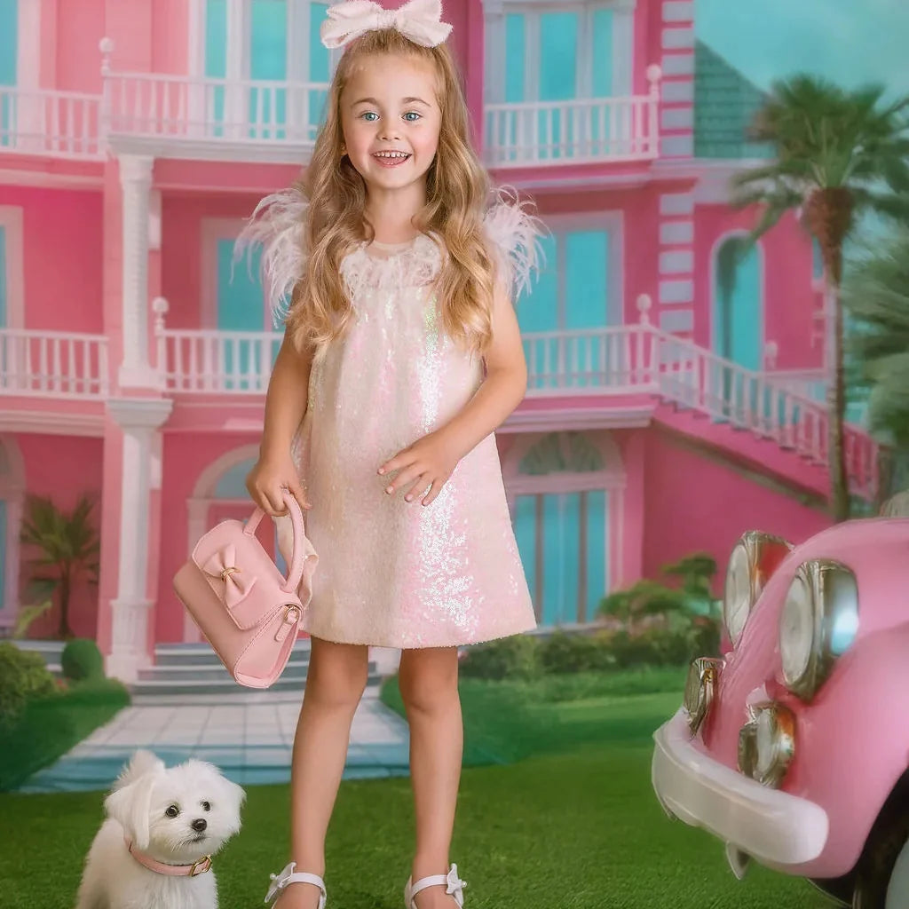 Iridescent Stardust Pink Sequin Birthday Dress for Girls