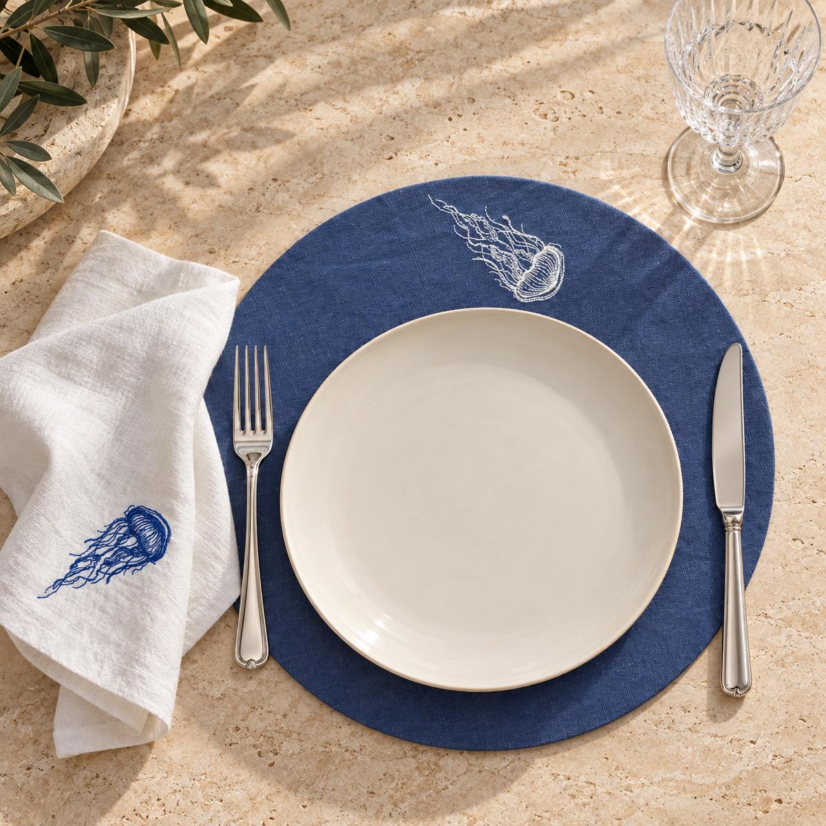 Amalfi Jellyfish Placemats in Mediterranean Blue – Set of 2