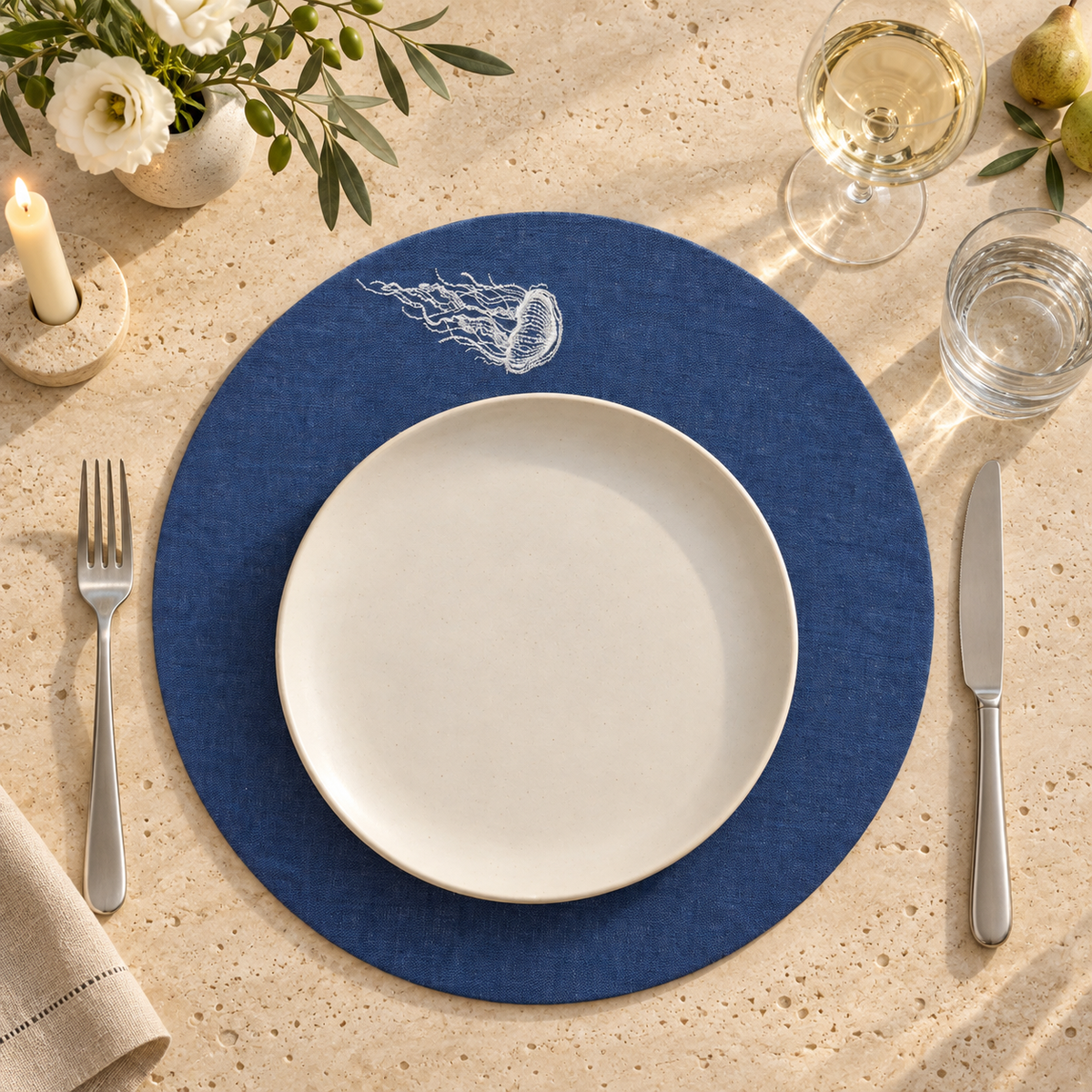 Amalfi Jellyfish Placemats in Mediterranean Blue – Set of 2