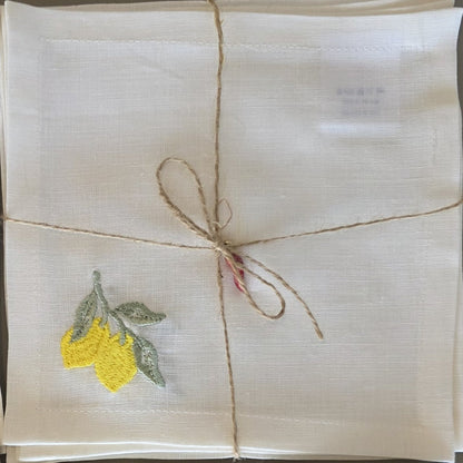 Amalfi Lemons Cocktail Napkins in Off-White – Set of 4