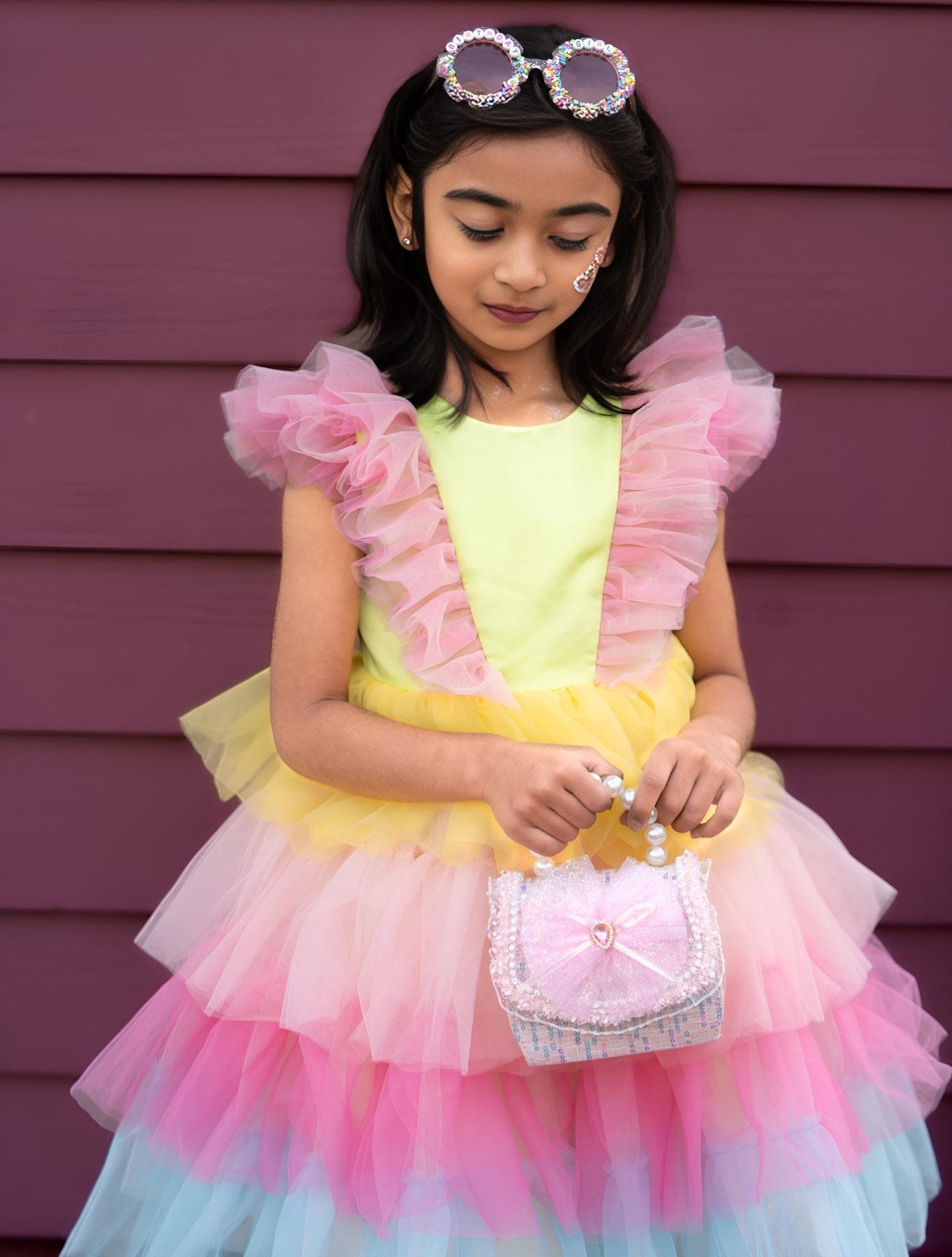 Neon Glow Pastel Rainbow Tulle Birthday Dress for Girls