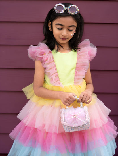 Neon Glow Pastel Rainbow Tulle Birthday Dress for Girls