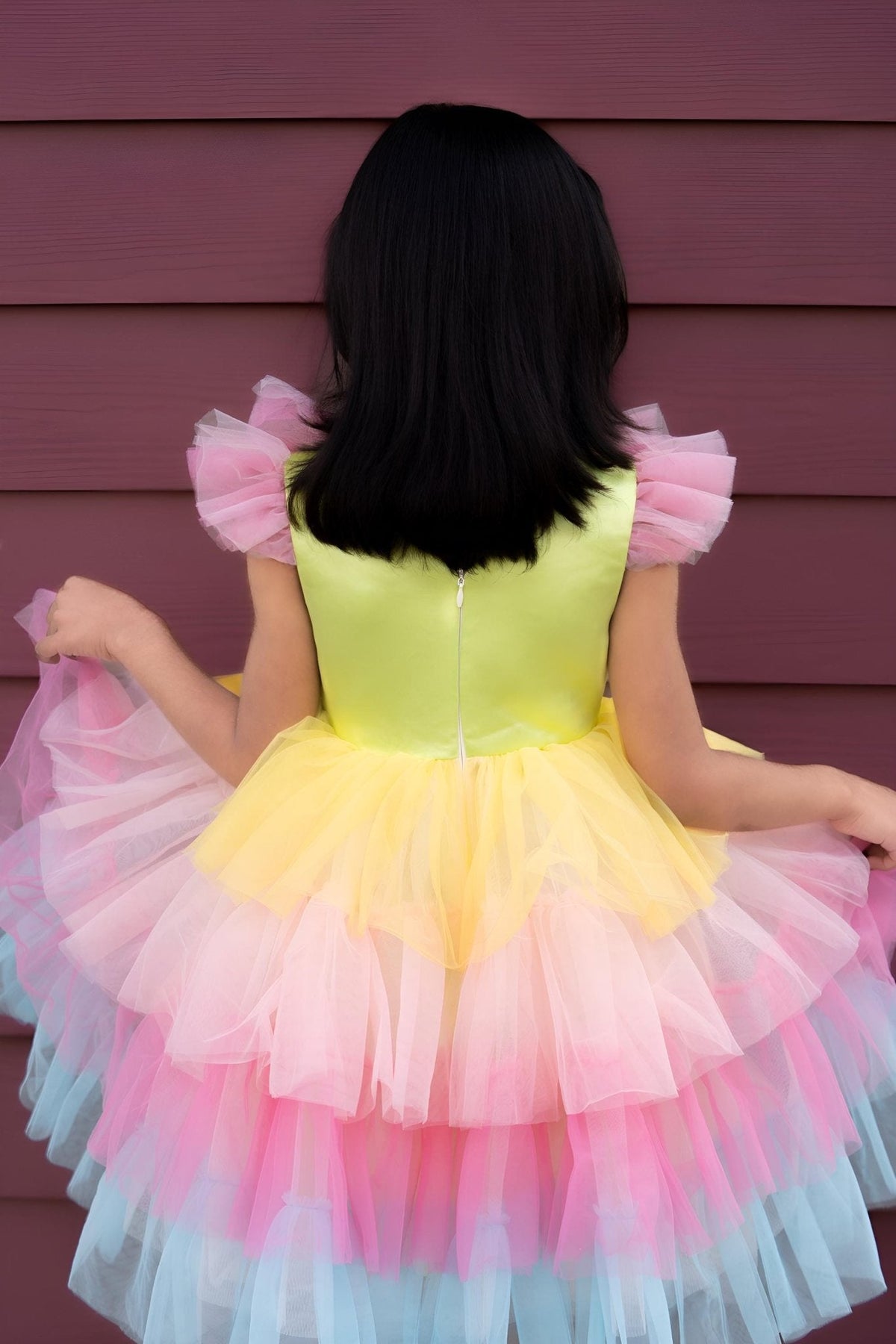 Neon Glow Pastel Rainbow Tulle Birthday Dress for Girls