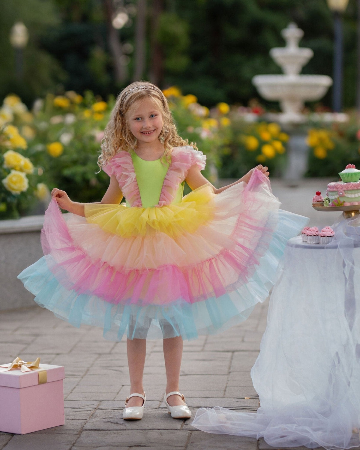 Neon Glow Pastel Rainbow Tulle Birthday Dress for Girls