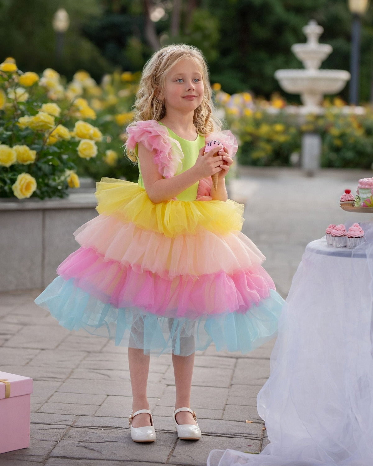Neon Glow Pastel Rainbow Tulle Birthday Dress for Girls