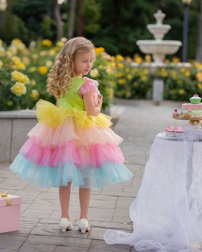 Neon Glow Pastel Rainbow Tulle Birthday Dress for Girls