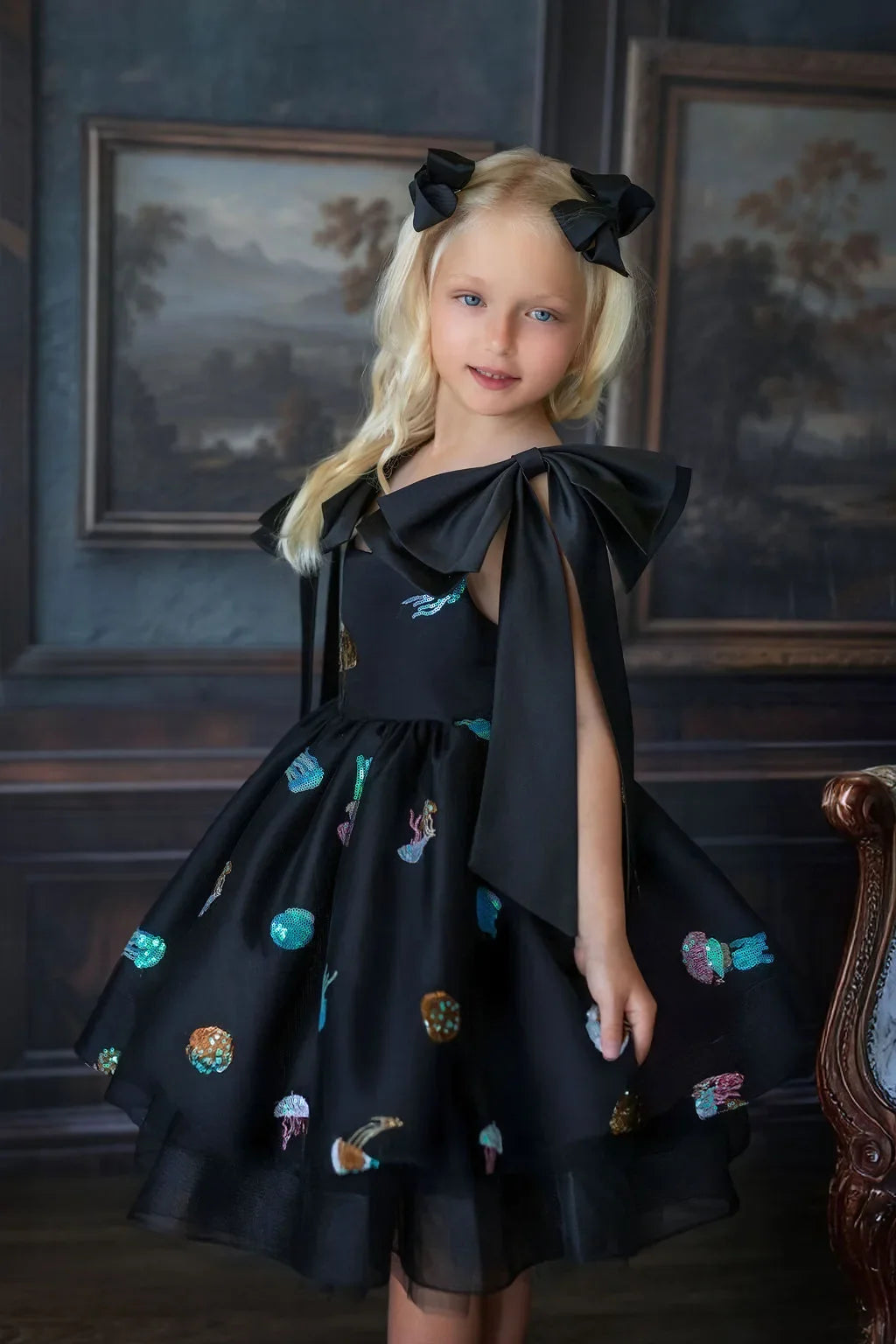 Ocean Magic Black Sequin Tulle Birthday Dress for Girls