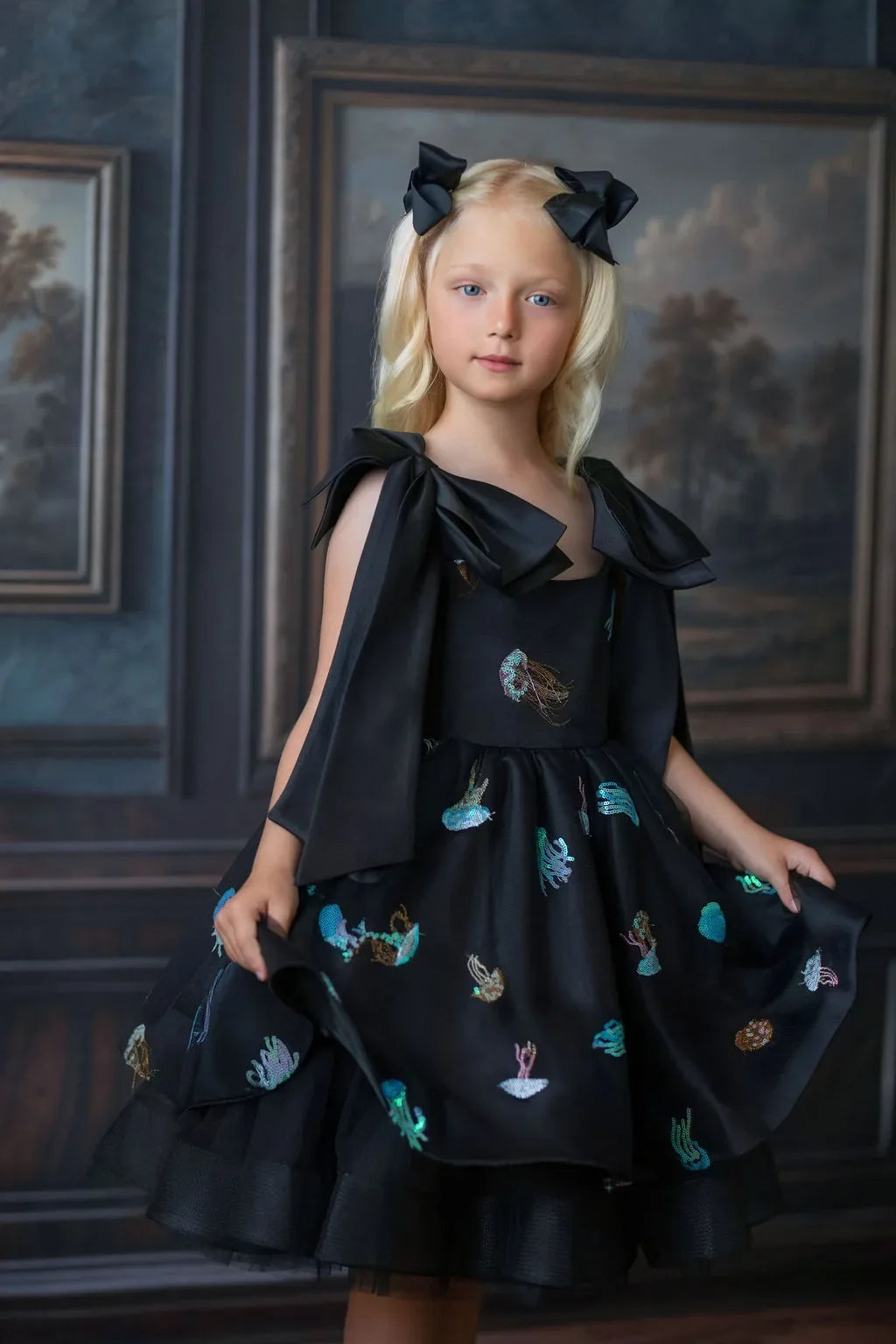 Ocean Magic Black Sequin Tulle Birthday Dress for Girls