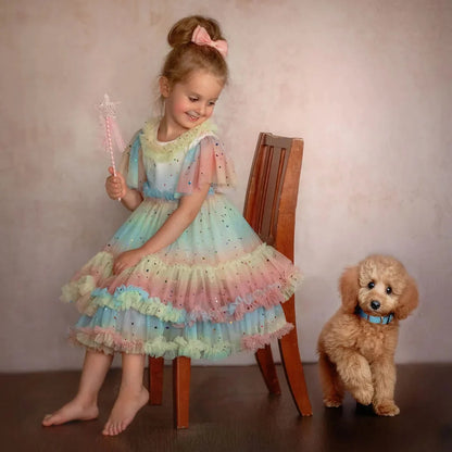 Pastel Stardust Layered Tulle Birthday Dress for Girls
