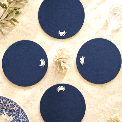 Amalfi Crab Placemats in Mediterranean Blue – Set of 2