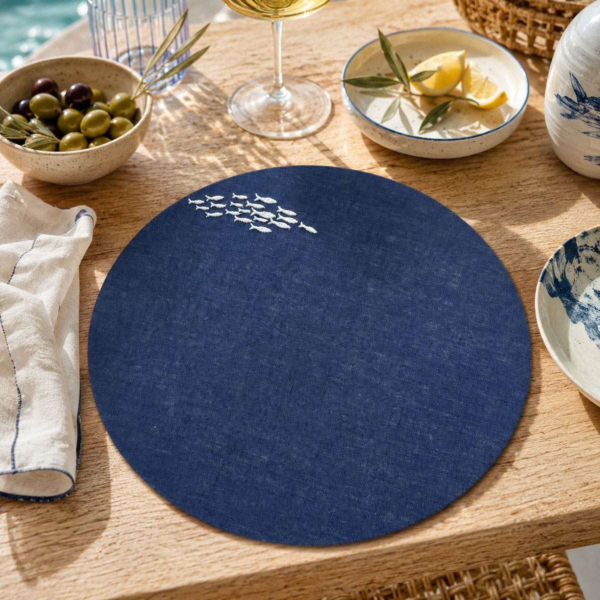 Amalfi Sardines Placemats in Mediterranean Blue – Set of 2