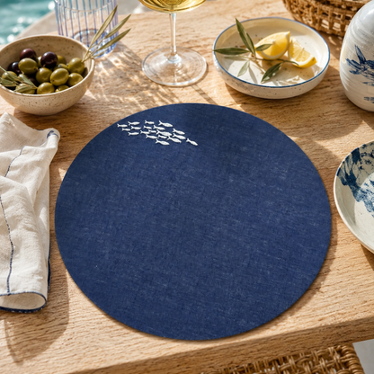 Amalfi Sardines Placemats in Mediterranean Blue – Set of 2