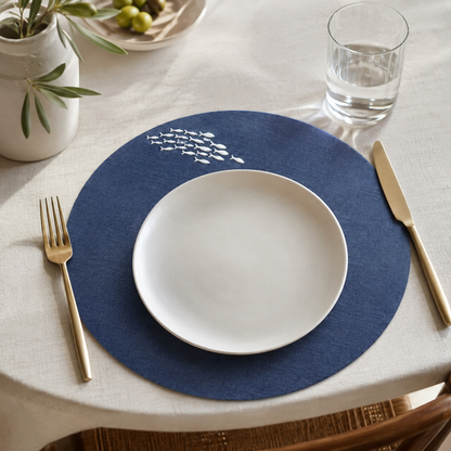 Amalfi Sardines Placemats in Mediterranean Blue – Set of 2