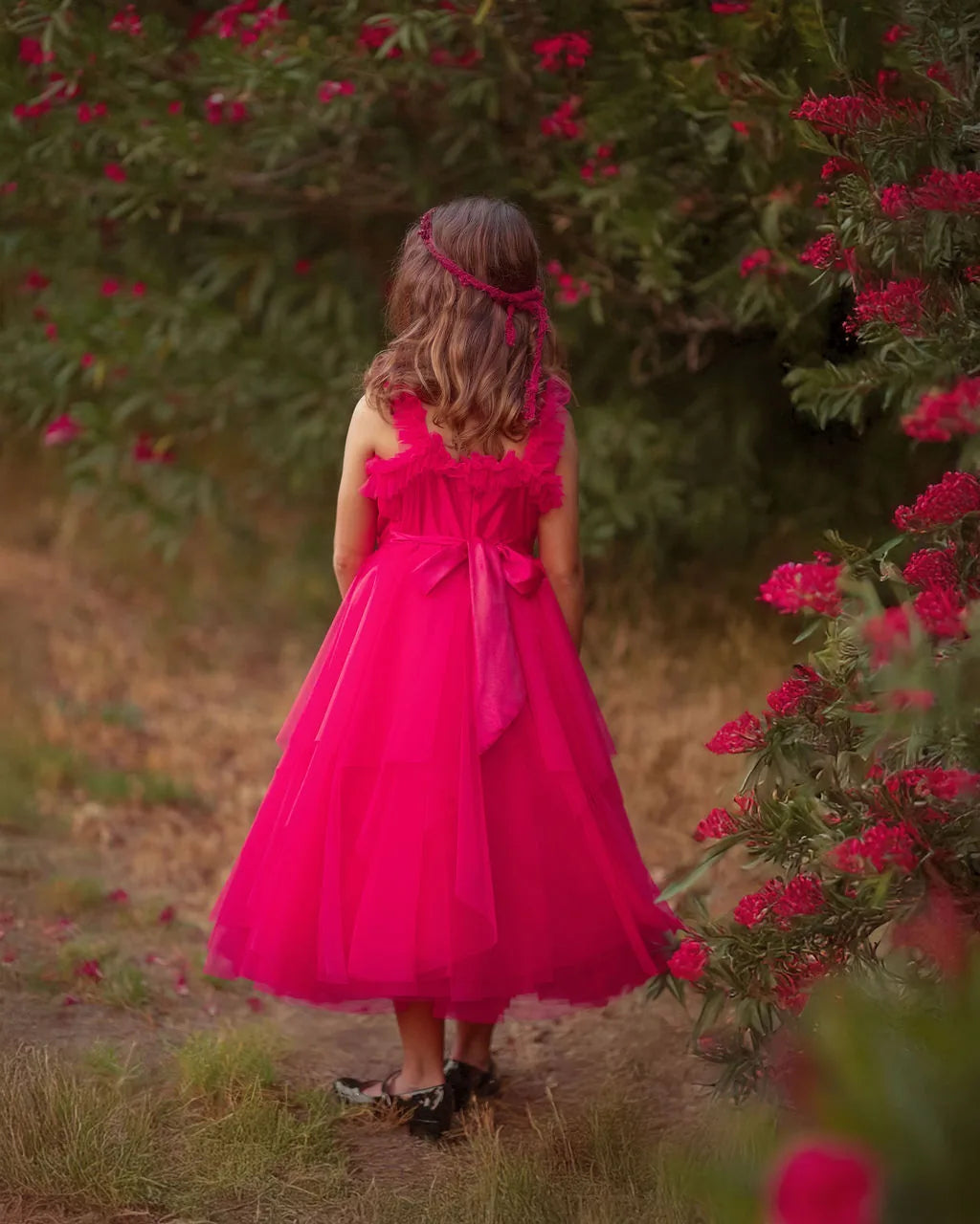 Rosy Enchantment Hot Pink Tulle Birthday Dress for Girls