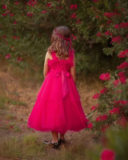 Rosy Enchantment Hot Pink Tulle Birthday Dress for Girls