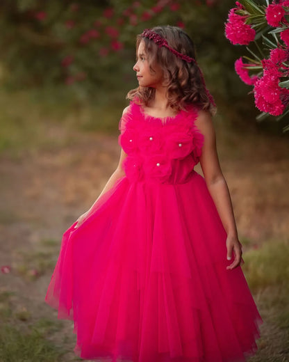 Rosy Enchantment Hot Pink Tulle Birthday Dress for Girls