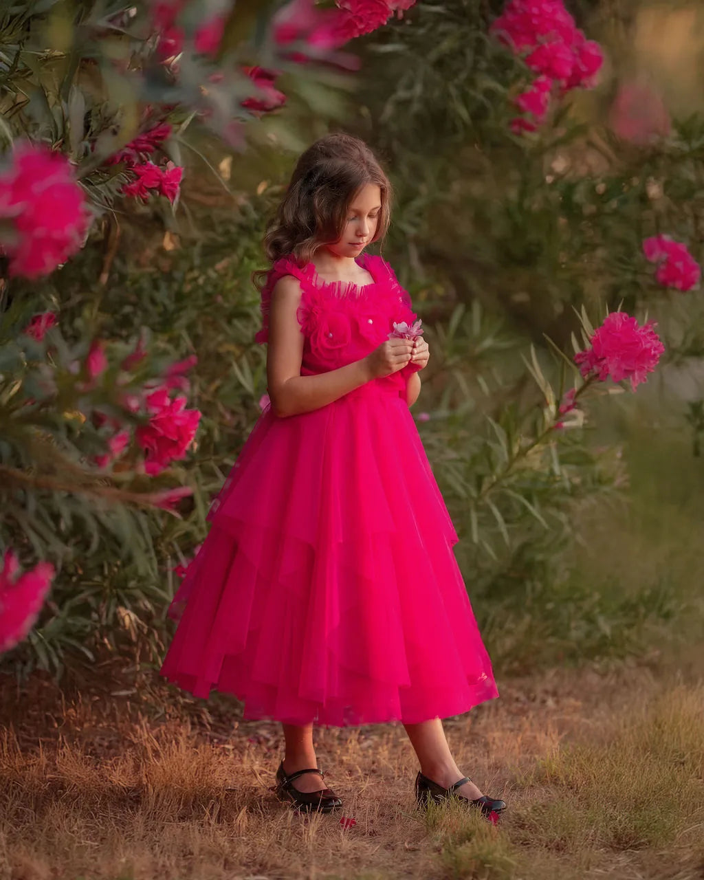 Rosy Enchantment Hot Pink Tulle Birthday Dress for Girls
