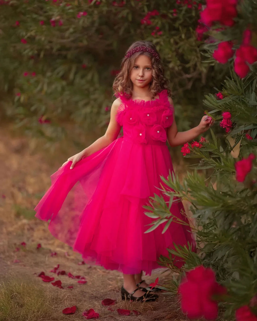 Rosy Enchantment Hot Pink Tulle Birthday Dress for Girls