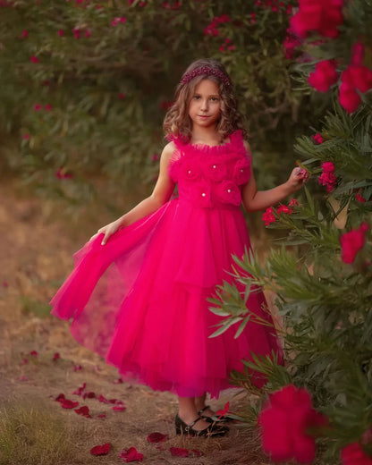 Rosy Enchantment Hot Pink Tulle Birthday Dress for Girls
