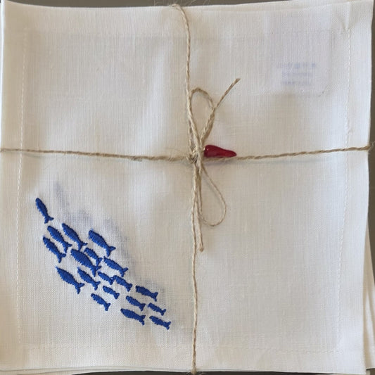 Amalfi Sardines Cocktail Napkins in Off-White – Set of 4