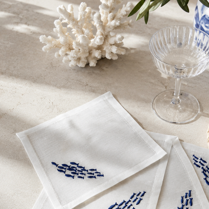 Amalfi Sardines Cocktail Napkins in Off-White – Set of 4