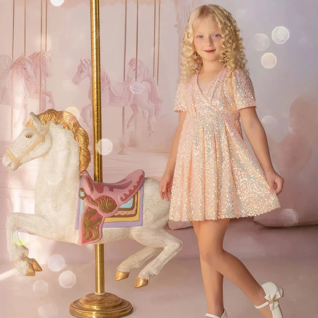 Shine Like a Star Peach Sequin Birthday Dress for Girls