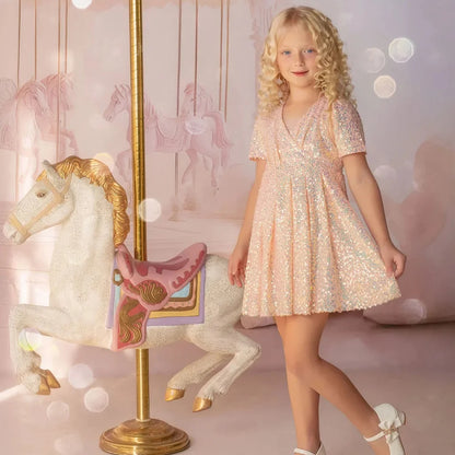 Shine Like a Star Peach Sequin Birthday Dress for Girls