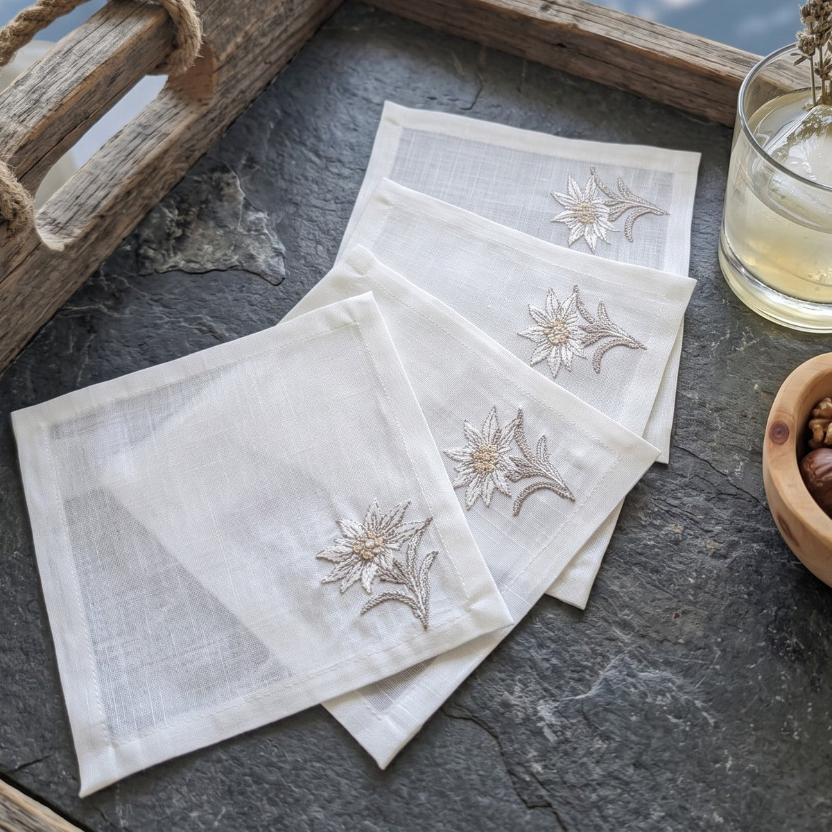 Cortina Stella Alpina Cocktail Napkins in Off-White — Set of 4